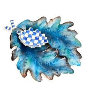 NEW Mackenzie-Childs Royal Autumn Leaf Ceramic Serving Set of 2 Ceramic 3D Leaf